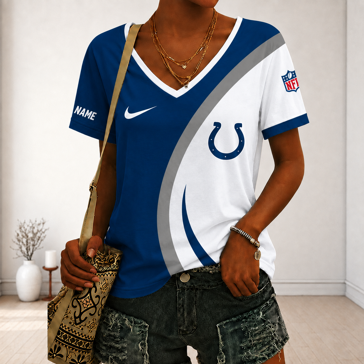 SPECIAL EDITION - NEW CUSTOMIZED NFL17 IDC INDIANAPOLIS COLTS V-NECK FEMALE SHIRT