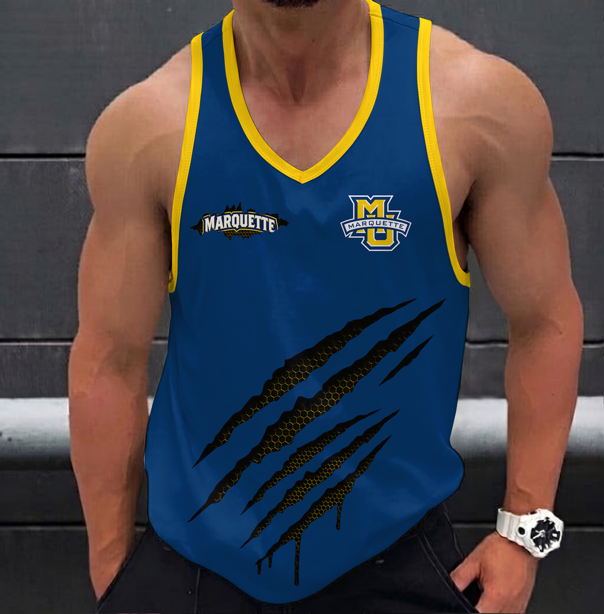 EXCLUSIVE EDTION - NEW CUSTOMIZED NCAA MAM17 MGE MARQUETTE GOLDEN EAGLES STRAPPY UNISEX TANK TOP