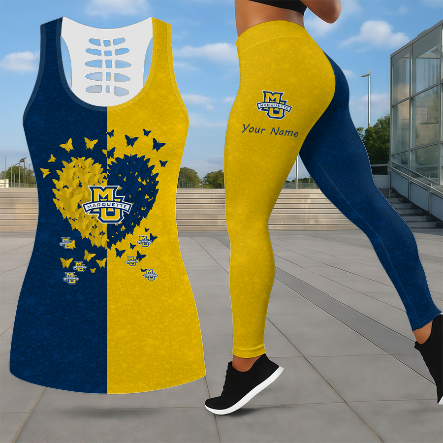 LIMITED EDITION - NEW CUSTOMIZED NCAA MAM17 MGE MARQUETTE GOLDEN EAGLES LEGGINGS & HOLLOW TANK TOP SET