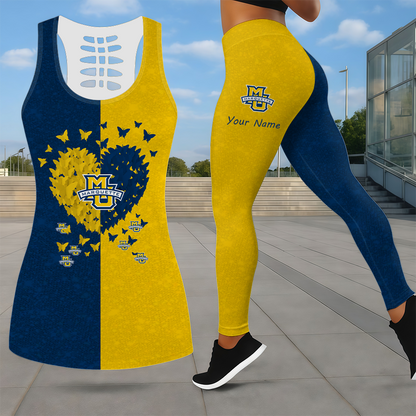 LIMITED EDITION - NEW CUSTOMIZED NCAA MAM17 MGE MARQUETTE GOLDEN EAGLES LEGGINGS & HOLLOW TANK TOP SET