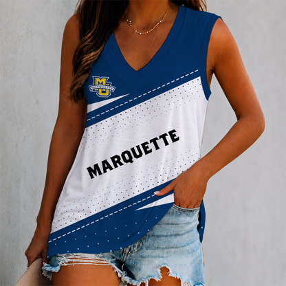 FINAL SALE - NEW CUSTOMIZED NCAA MAM17 MGE MARQUETTE GOLDEN EAGLES WOMEN'S V-NECK TANK TOP
