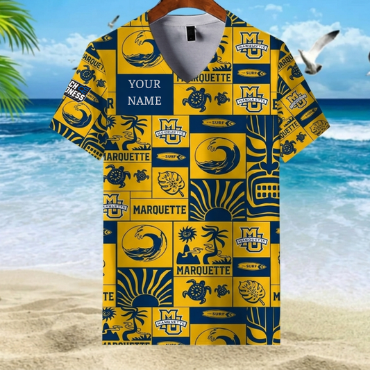 LIMITED EDITION - NEW CUSTOMIZED NCAA MAM17 MGE MA GOLDEN EAGLES V-NECK FEMALE SHIRT