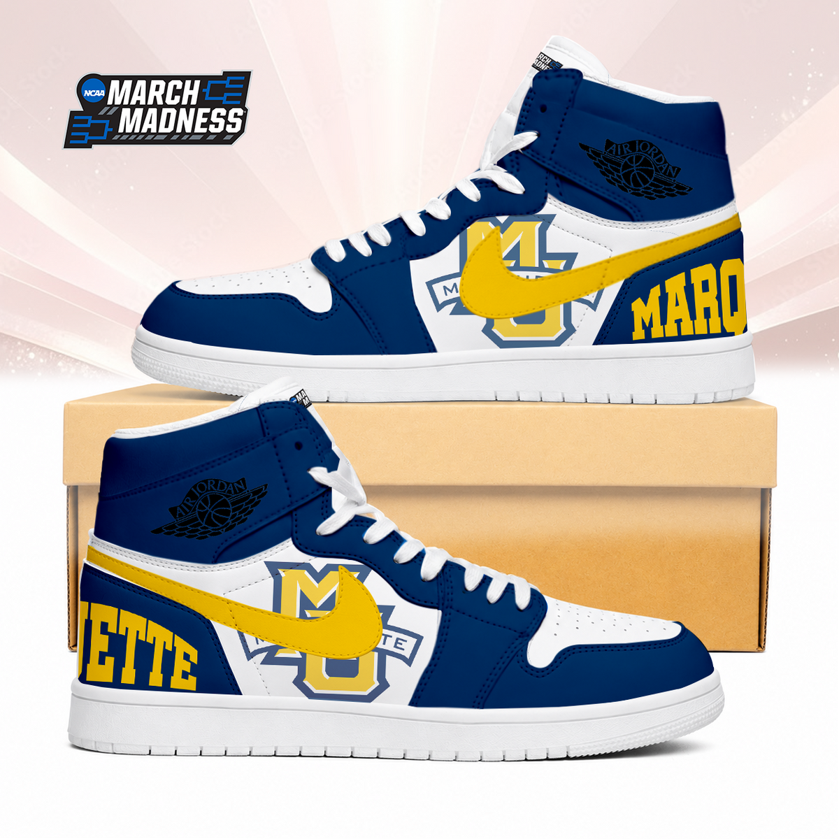 LIMITED EDITION - NEW CUSTOMIZED NCAA MAM17 MGE MARQUETTE GOLDEN EAGLES AIR JORDAN SNEAKERS