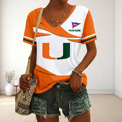 VIRAL EDITON - NEW CUSTOMIZED FBS NCAA17 MIH MI HURRICANES V-NECK FEMALE SHIRT