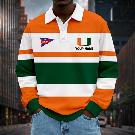 MEGA SALE - NEW CUSTOMIZED FBS NCAA17 MIH MI HURRICANES UNISEX LONG SLEEVE POLO