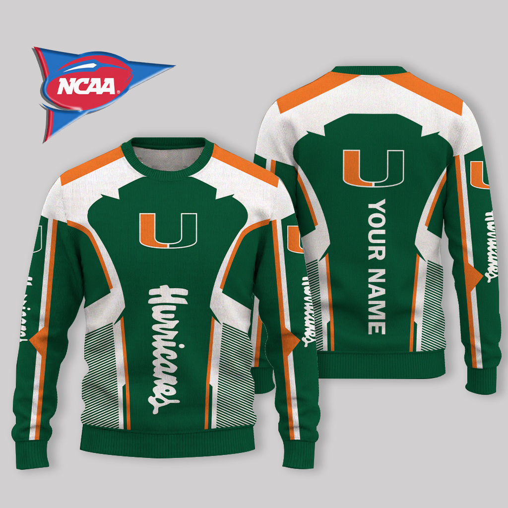 LIMITED EDITION - NEW CUSTOMIZED NCAA FBS17 MIH MIAMI HURRICANES UGLY SWEATER