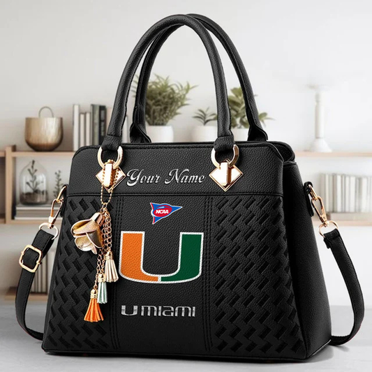 LIMITED EDITION - NEW CUSTOMIZED NCAA FBS17 MIH MI HURRICANES ZIP HANDBAG MULTICOLOR