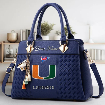 LIMITED EDITION - NEW CUSTOMIZED NCAA FBS17 MIH MI HURRICANES ZIP HANDBAG MULTICOLOR