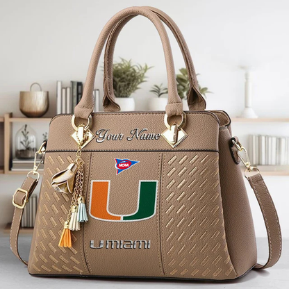 LIMITED EDITION - NEW CUSTOMIZED NCAA FBS17 MIH MI HURRICANES ZIP HANDBAG MULTICOLOR