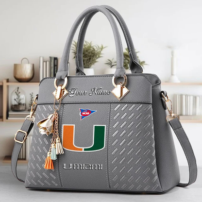 LIMITED EDITION - NEW CUSTOMIZED NCAA FBS17 MIH MI HURRICANES ZIP HANDBAG MULTICOLOR