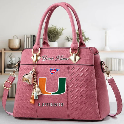 LIMITED EDITION - NEW CUSTOMIZED NCAA FBS17 MIH MI HURRICANES ZIP HANDBAG MULTICOLOR