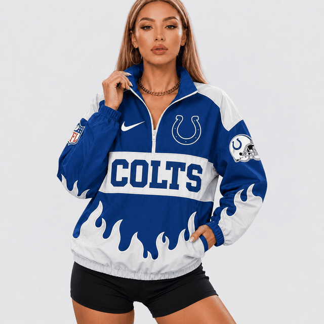 ELITE EDITION - NEW CUSTOMIZED | NFL17 IDC INDIANAPOLIS COLTS V-NECK ZIPPER SWEATSHIRT JACKET