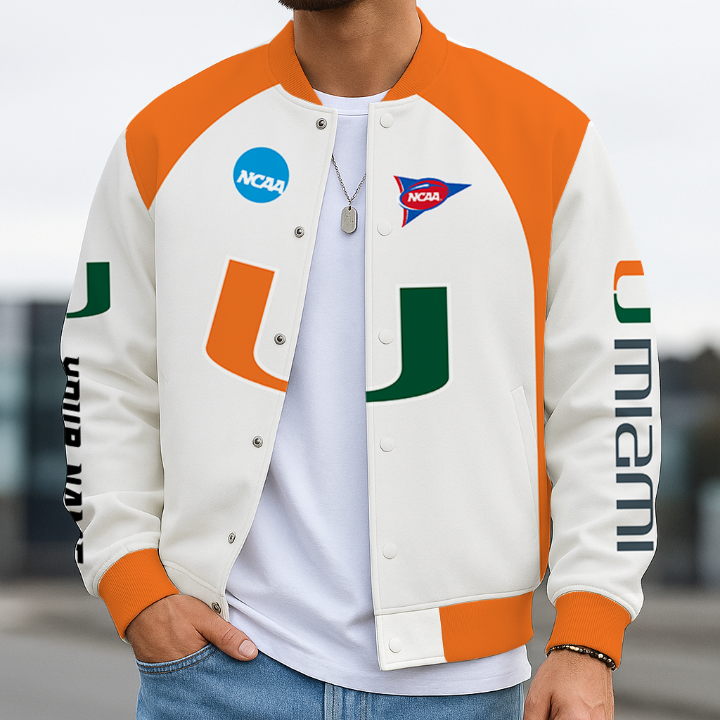 LIMITED DROP - NEW CUSTOMIZED | NCAA FBS17 MIH MI HURRICANES BASEBALL JACKET, SATIN VARSITY JACKET