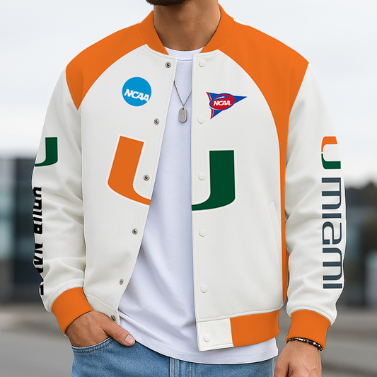 LIMITED DROP - NEW CUSTOMIZED | NCAA FBS17 MIH MI HURRICANES BASEBALL JACKET, SATIN VARSITY JACKET