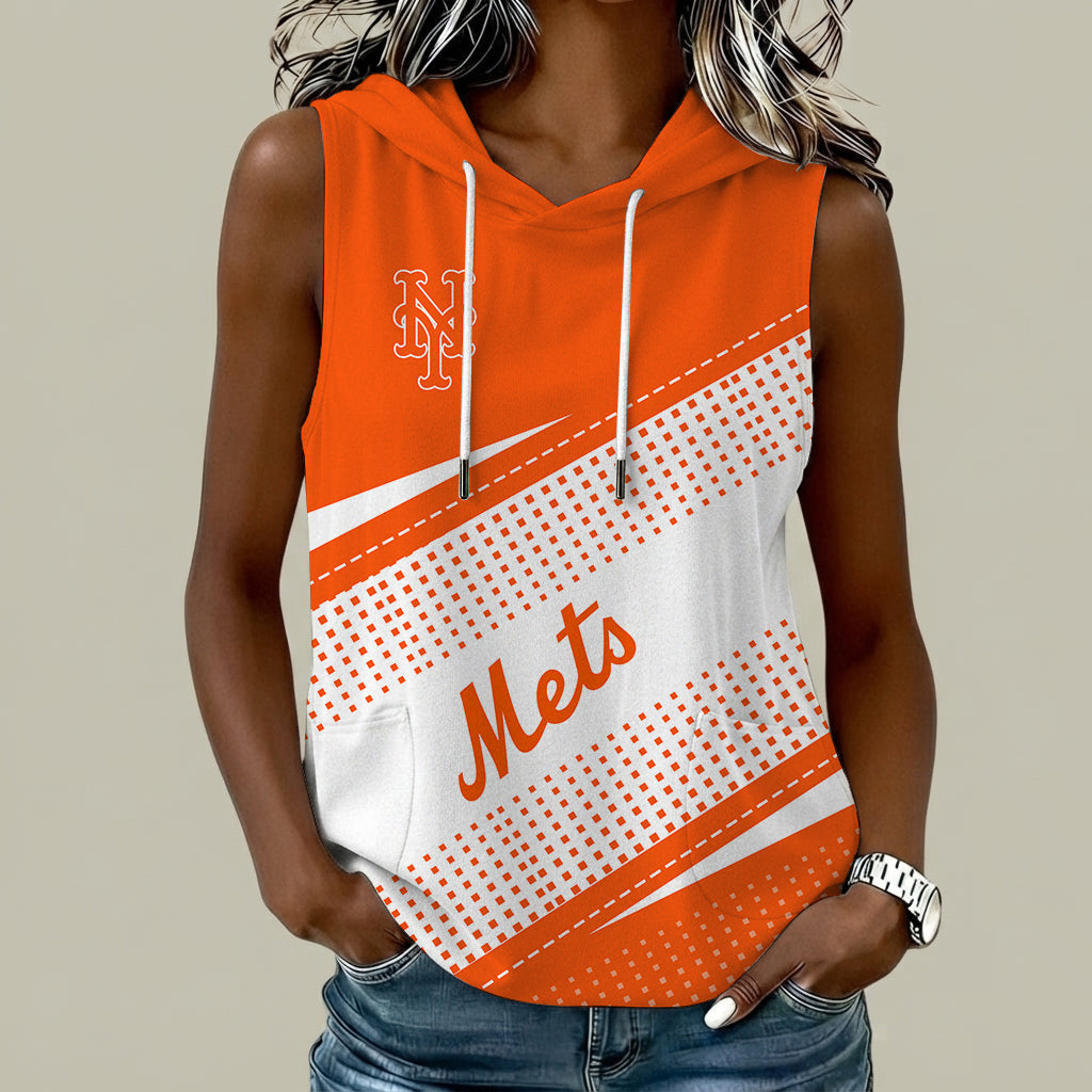 [FLASH SALE] NEW CUSTOMIZED MLB17 NYM NEW YORK METS WOMEN'S SLEEVELESS HOODED POCKET TANK TOP