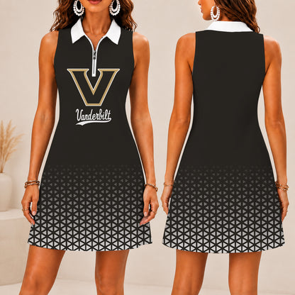 ELITE EDITION - NEW CUSTOMIZED | NCAA CWS17 VDC VANDERBILT COMMODORES WOMEN'S ZIP SLEEVELESS POLO DRESS