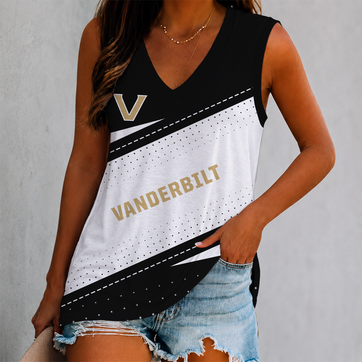 LIMITED EDITION - NEW CUSTOMIZED NCAA CWS17 VDC VANDERBILT COMMODORES WOMEN'S V-NECK TANK TOP