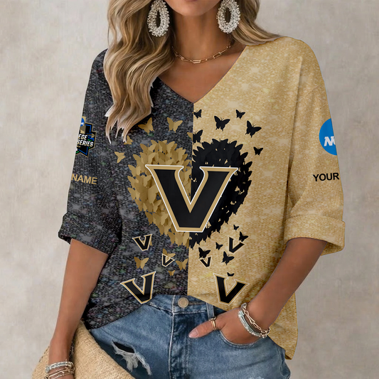 LIMITED DROP - NEW CUSTOMIZED | NCAA CWS17 VDC VANDERBILT COMMODORES WOMEN'S HEART V-NECK LONG SLEEVE SHIRT