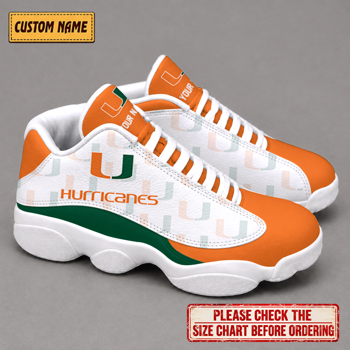 LIMITED EDITION - NEW CUSTOMIZED NCAA FBS17 MIH MIAMI HURRICANES AIR JORDAN 13 LOW TOP SNEAKER