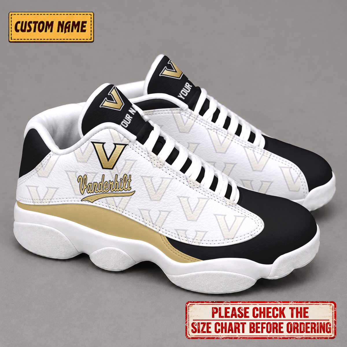 LIMITED EDITION - NEW CUSTOMIZED NCAA CWS17 VDC VANDERBILT COMMODORES AIR JORDAN 13 LOW TOP SNEAKER