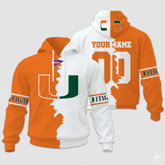 LIMITED EDITION - NEW CUSTOMIZED NCAA FBS17-MIH MI HURRICANES UNISEX HOODIE & ZIP HOODIE