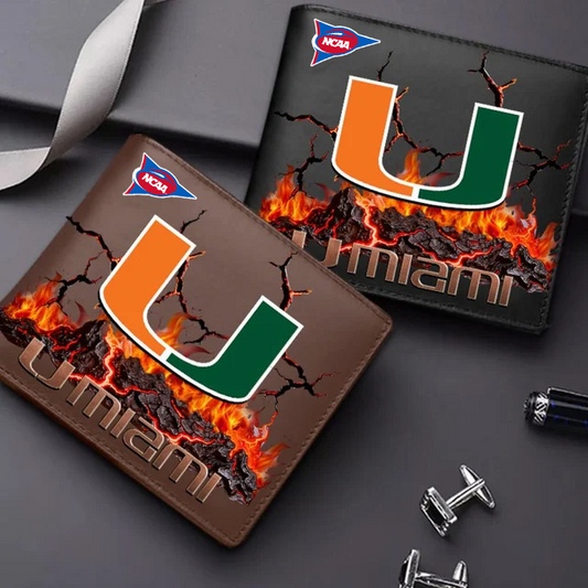 LIMITED EDITION - NEW CUSTOMIZED FBS NCAA17 MIH MI HURRICANES LEATHER WALLET
