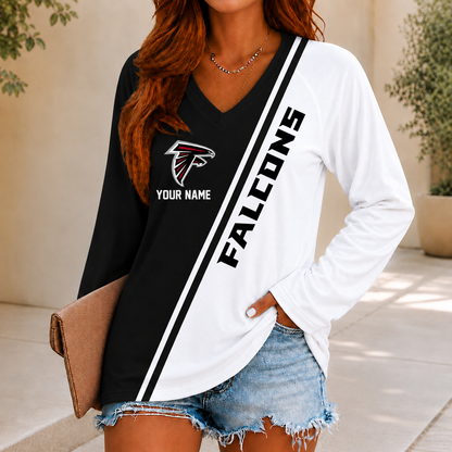 SPECIAL EDITION - NEW CUSTOMIZED NFL18 ATF ATLANTA FALCONS WOMEN'S V-NECK LONG SLEEVED SHIRT
