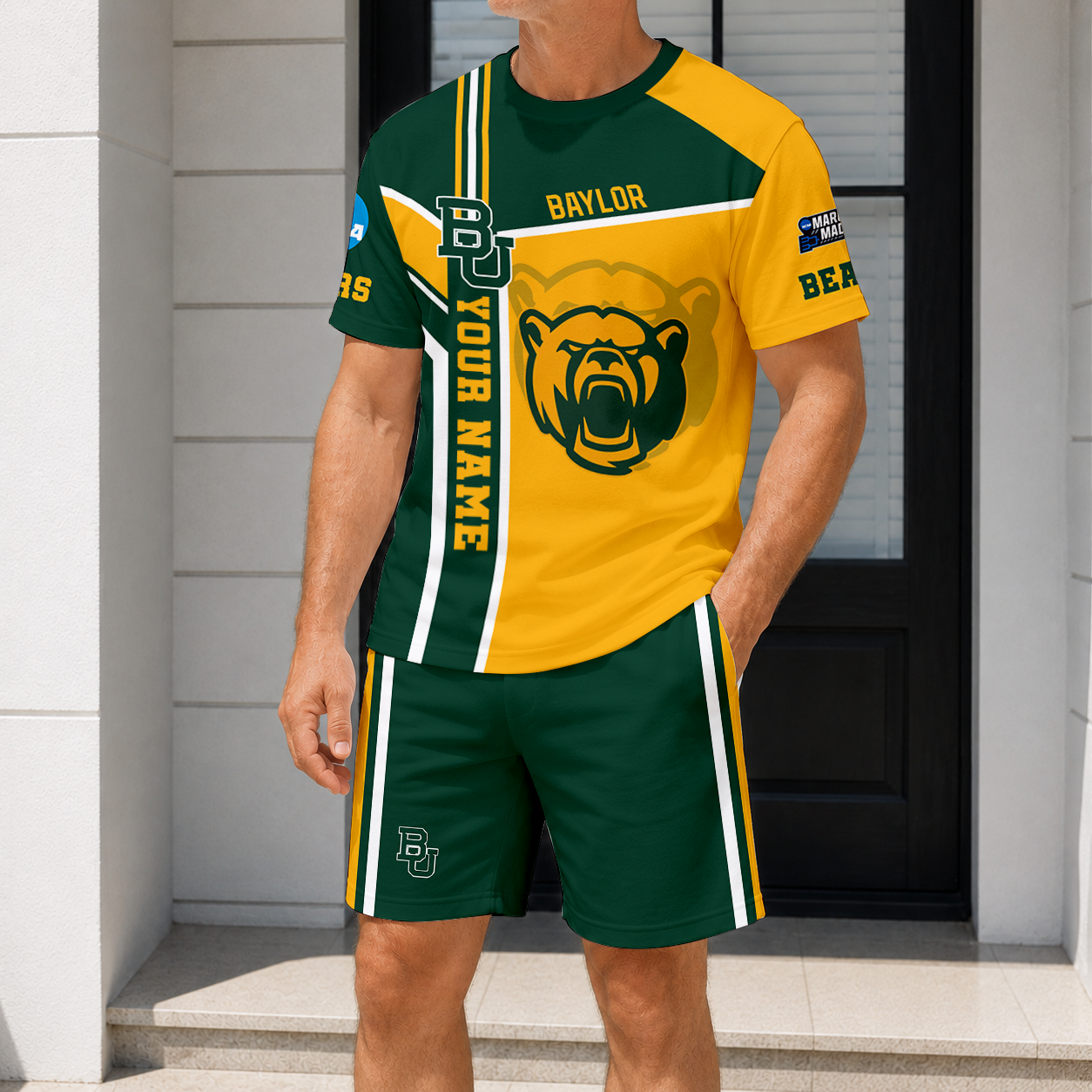 ELITE EDITION - NEW CUSTOMIZED NCAA MAM18 BAB BAYLOR BEARS T-SHIRT & SHORT PANTS SET