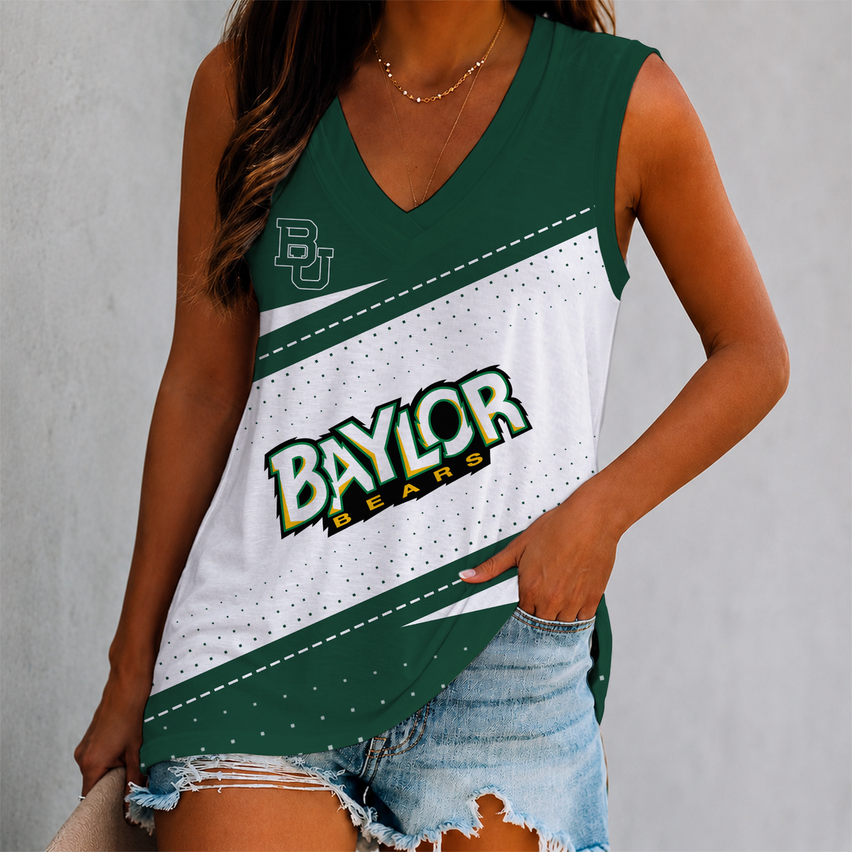 FINAL SALE - NEW CUSTOMIZED NCAA MAM18 BAB BAYLOR BEARS WOMEN'S V-NECK TANK TOP