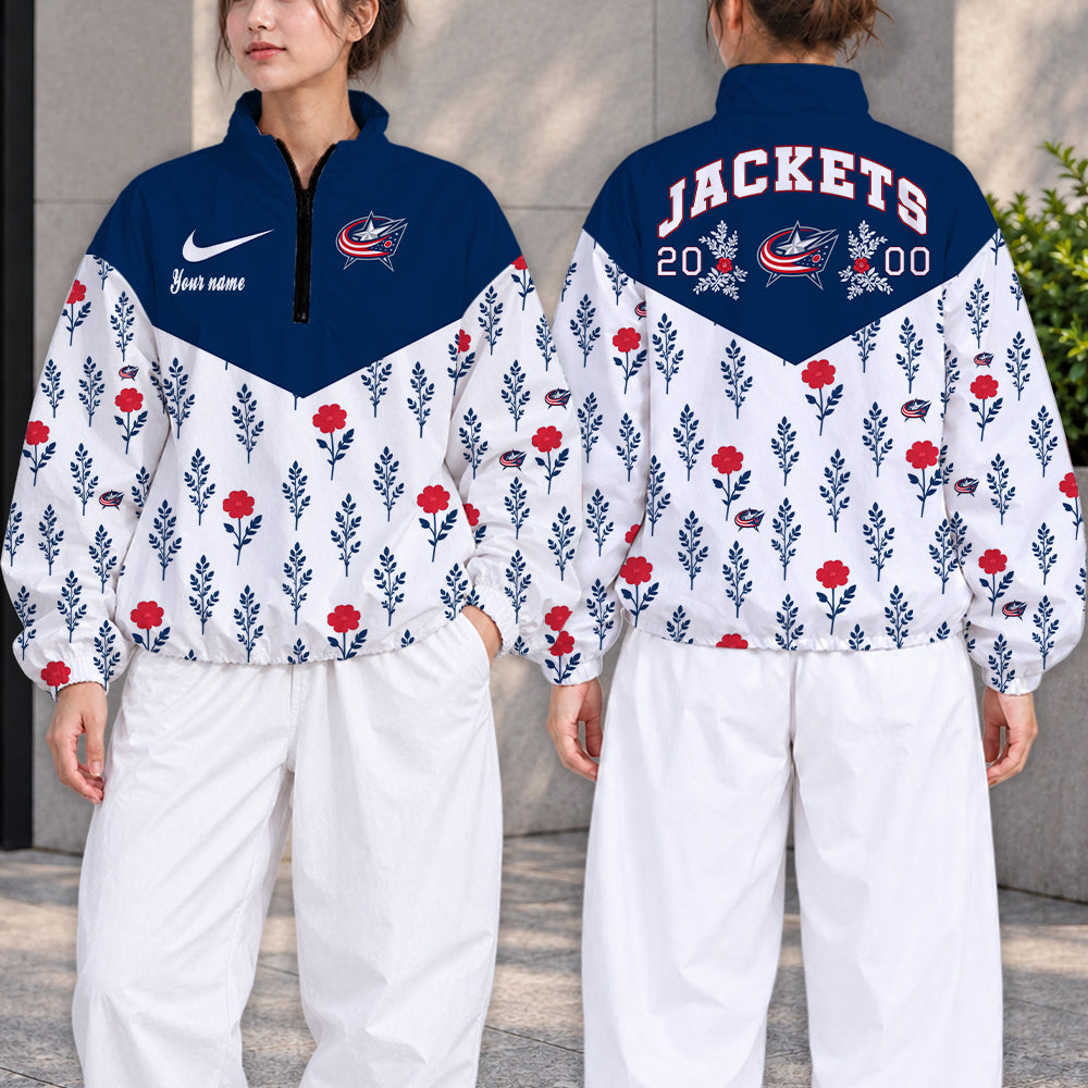 SPECIAL EDITION - NEW CUSTOMIZED NHL18 CBJ COLUMBUS BLUE JACKETS V-NECK ZIPPER SWEATSHIRT JACKET