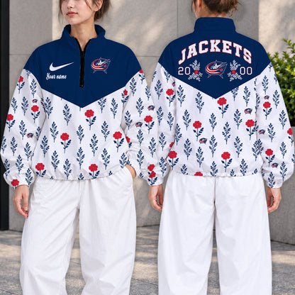 SPECIAL EDITION - NEW CUSTOMIZED NHL18 CBJ COLUMBUS BLUE JACKETS V-NECK ZIPPER SWEATSHIRT JACKET