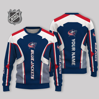 LIMITED EDITION - NEW CUSTOMIZED NHL18 CBJ COLUMBUS BLUE JACKETS UGLY SWEATER