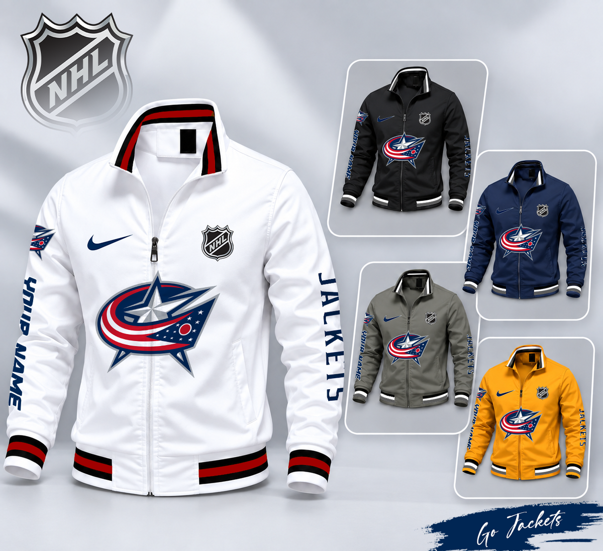 FINAL SALE - NEW CUSTOMIZED NHL18 CBJ COLUMBUS BLUE JACKETS MULTICOLOR MEN'S CASUAL JACKET