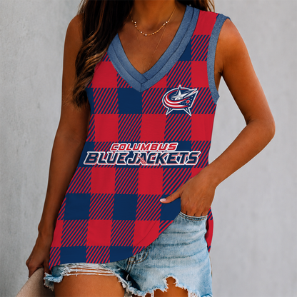 LIMITED EDITION - NEW CUSTOMIZED NHL18 CBJ COLUMBUS BLUE JACKETS WOMEN'S V-NECK TANK TOP