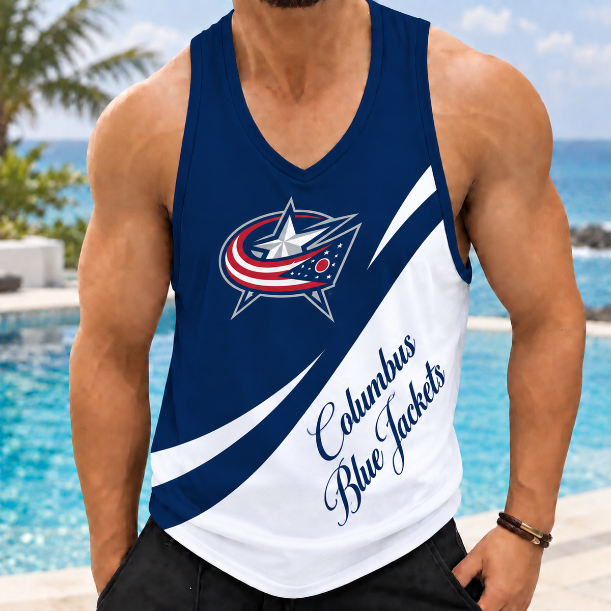LIMITED EDITION - NEW CUSTOMIZED NHL18 CBJ COLUMBUS BLUE JACKETS MEN'S TANK TOP