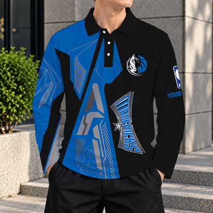 LIMITED EDITION - NEW CUSTOMIZED NBA18 DMA DALLAS MAVERICKS MEN'S LONG SLEEVE POLO