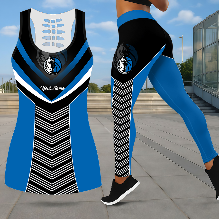 LIMITED EDITION - NEW CUSTOMIZED NBA18 DMA DALLAS MAVERICKS LEGGINGS & HOLLOW TANK TOP SET