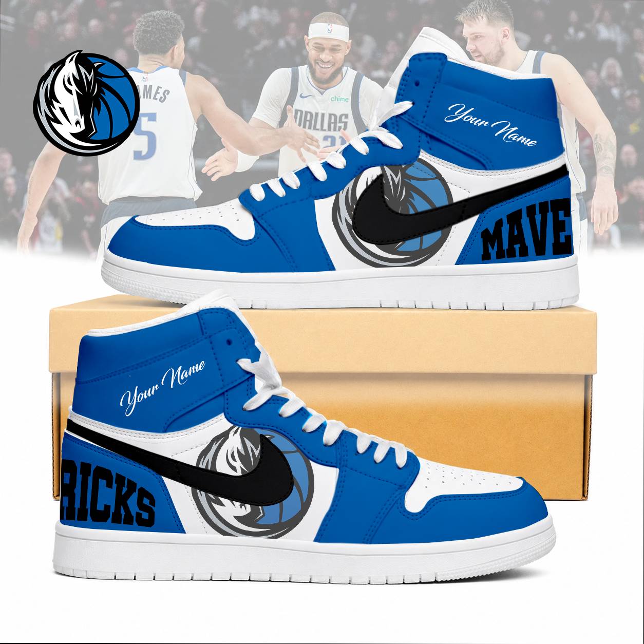 FINAL SALE - NEW CUSTOMIZED NBA18 DMA DALLAS MAVERICKS AIR JORDAN SNEAKERS