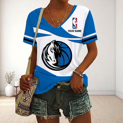 FINAL SALE - NEW CUSTOMIZED NBA18 DMA DALLAS MAVERICKS V-NECK FEMALE SHIRT