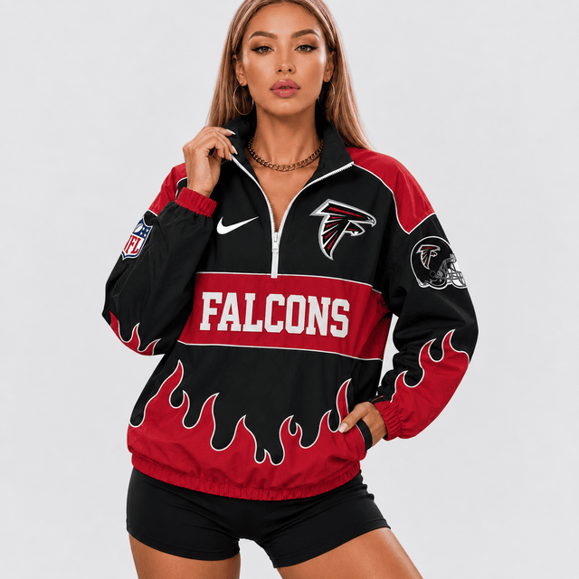 ELITE EDITION - NEW CUSTOMIZED | NFL18 ATF ATLANTA FALCONS V-NECK ZIPPER SWEATSHIRT JACKET