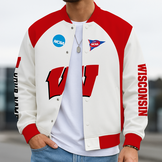 LIMITED DROP - NEW CUSTOMIZED | NCAA FBS18 WSB WS BADGERS BASEBALL JACKET, SATIN VARSITY JACKET