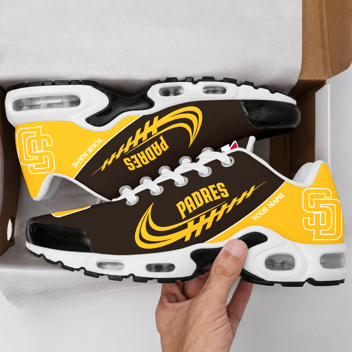 VIRAL EDITION - NEW CUSTOMIZED  MLB18 SDP SAN DIEGO PADRES AIR MAX PLUS SNEAKERS