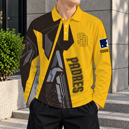 SPECIAL EDITION - NEW CUSTOMIZED MLB18 SDP SAN DIEGO PADRES MEN'S LONG SLEEVE POLO