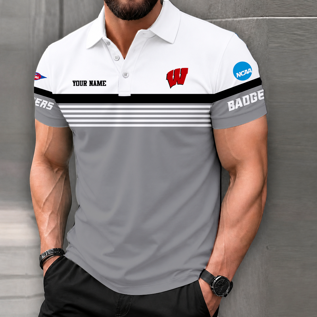 LIMITED EDITION - NEW CUSTOMIZED NCAA FBS18 WSB WISCONSIN BADGERS POLO SHIRT