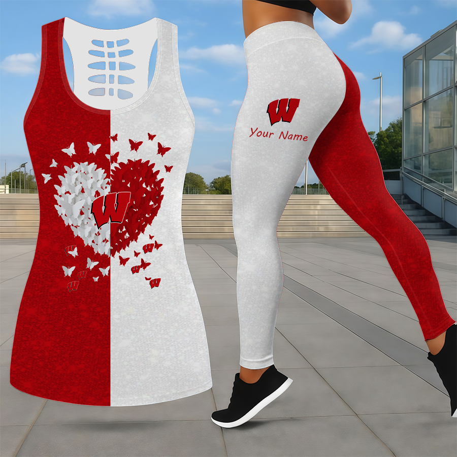 LIMITED EDITION - NEW CUSTOMIZED NCAA FBS18 WSB WISCONSIN BADGERS LEGGINGS & HOLLOW TANK TOP SET