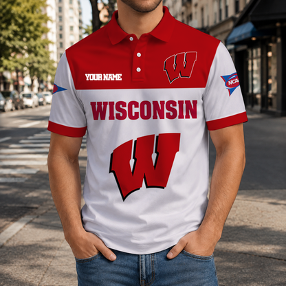 ELITE EDITION- NEW CUSTOMIZED NCAA FBS18 WSB WISCONSIN BADGERS POLO SHIRT, ZIP POLO SHIRT & T-SHIRTS