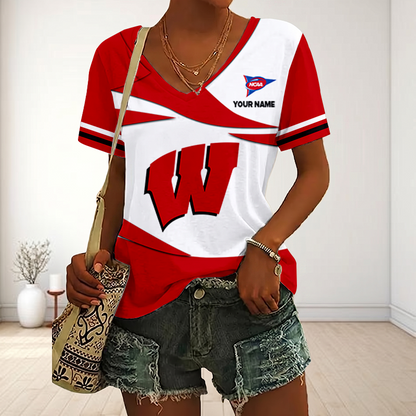 VIRAL EDITON - NEW CUSTOMIZED FBS NCAA18 WSB WS BADGERS V-NECK FEMALE SHIRT