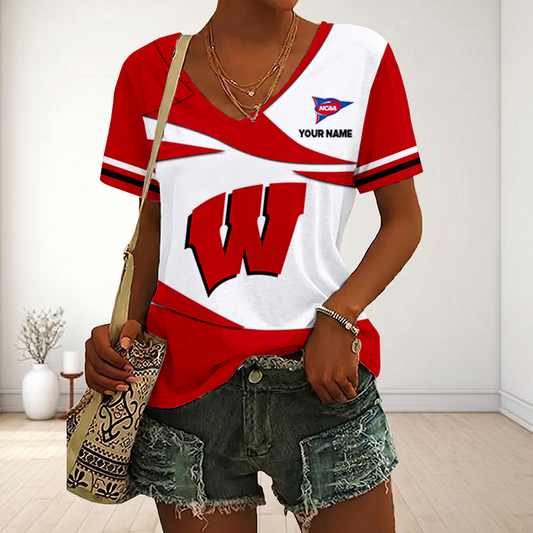 VIRAL EDITON - NEW CUSTOMIZED FBS NCAA18 WSB WS BADGERS V-NECK FEMALE SHIRT