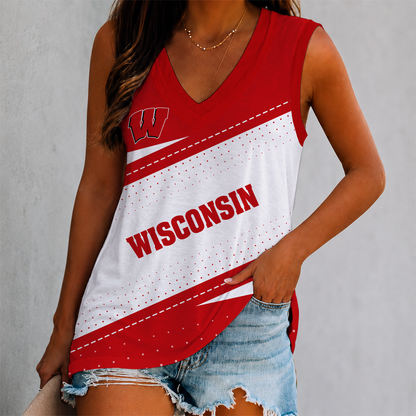 VIRAL EDITION - NEW CUSTOMIZED NCAA FBS18 WSB WISCONSIN BADGERS WOMEN'S V-NECK TANK TOP