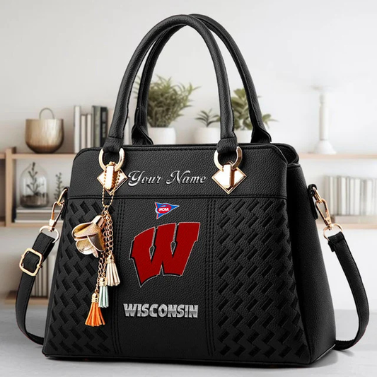 LIMITED EDITION - NEW CUSTOMIZED NCAA FBS18 WSB WS BADGERS ZIP HANDBAG MULTICOLOR